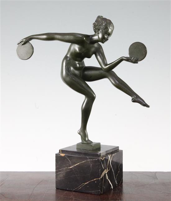 Derenne (Marcel Bourraine). A bronze metal figure of a dancing girl, Danse Paienne, 10.75in,